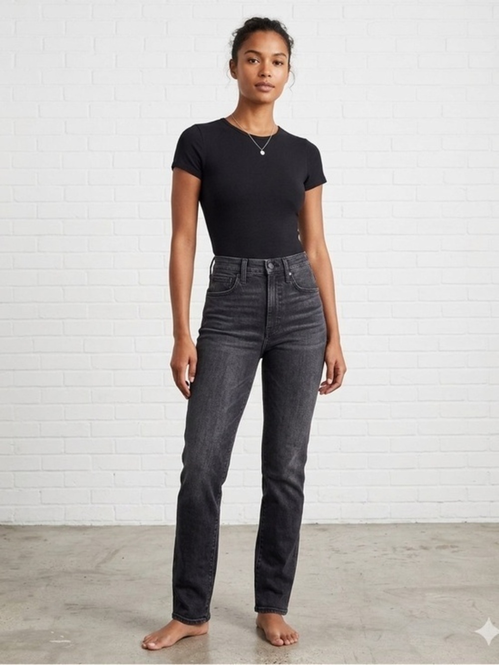 Madewell Women's 25 Curvy High-Rise Slim Straight Cropped Jeans Black Wash 0
